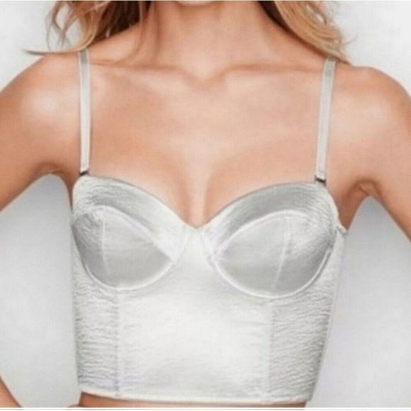 Victoria's Secret Cropped Bustier Pearl White Silver 36B - Picture 1 of 5